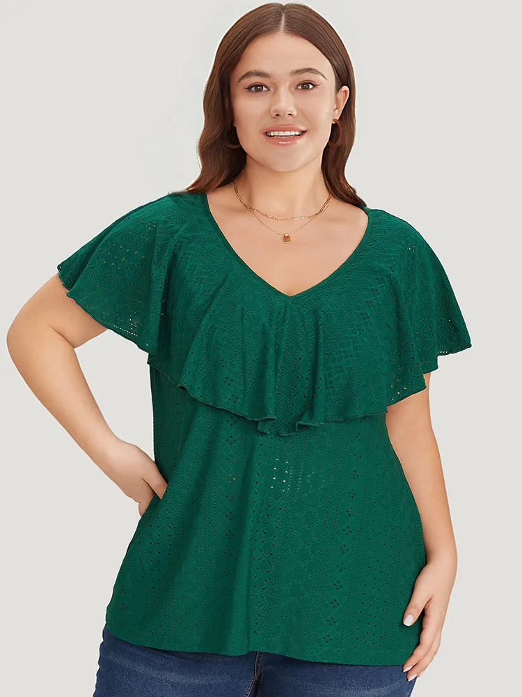 Plain Textured Ruffle Trim Cap Sleeve T-shirt sold by Bloomchic product image thumbnail 4