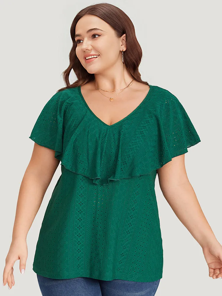Plain Textured Ruffle Trim Cap Sleeve T-shirt sold by Bloomchic product image thumbnail 2