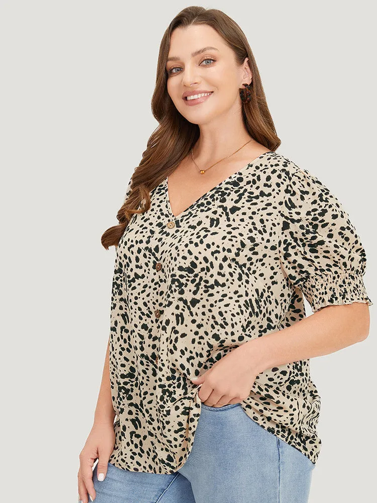 Polka Dot Button Detail Shirred Puff Sleeve Blouse sold by Bloomchic product image thumbnail 2