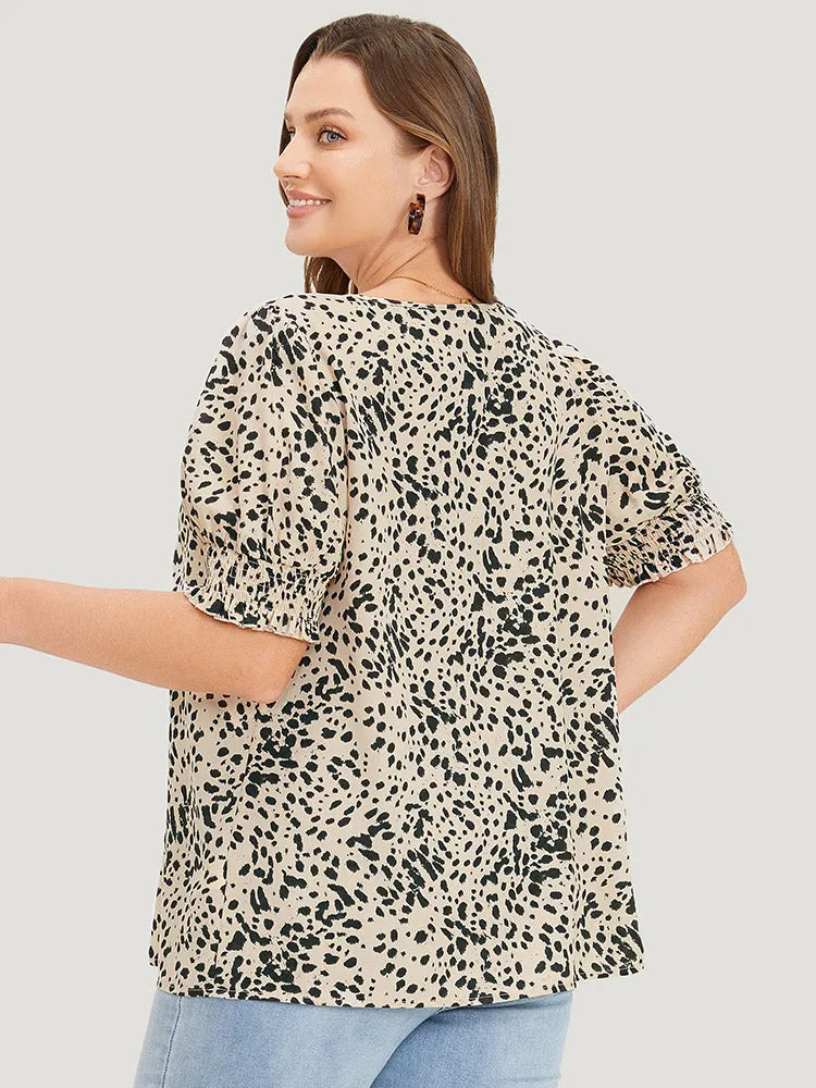 Polka Dot Button Detail Shirred Puff Sleeve Blouse sold by Bloomchic product image thumbnail 5