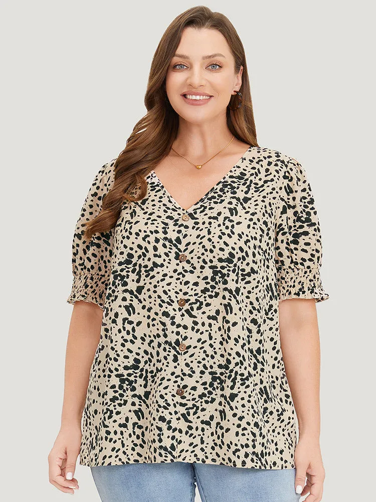 Polka Dot Button Detail Shirred Puff Sleeve Blouse sold by Bloomchic product image thumbnail 3