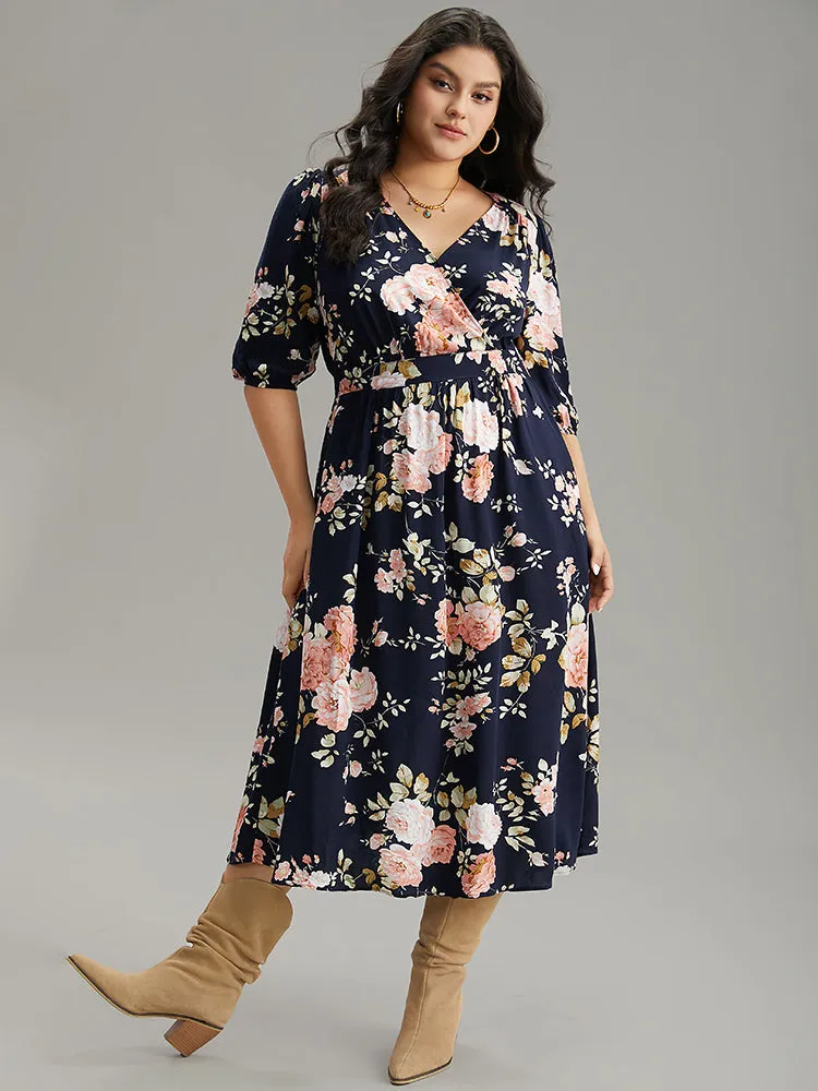 Floral Print Pleated Ties Wrap Lantern Sleeve Dress sold by Bloomchic product image thumbnail 5