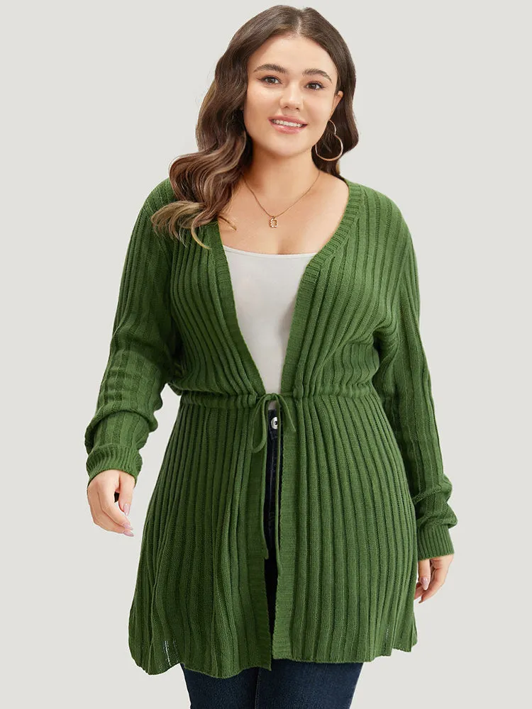 Rib Knit Drawstring Split Side Tunic Cardigan sold by Bloomchic