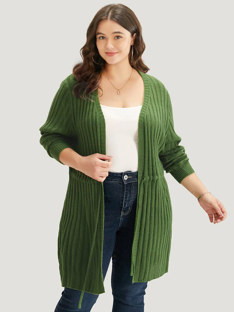 Rib Knit Drawstring Split Side Tunic Cardigan sold by Bloomchic product image thumbnail 4