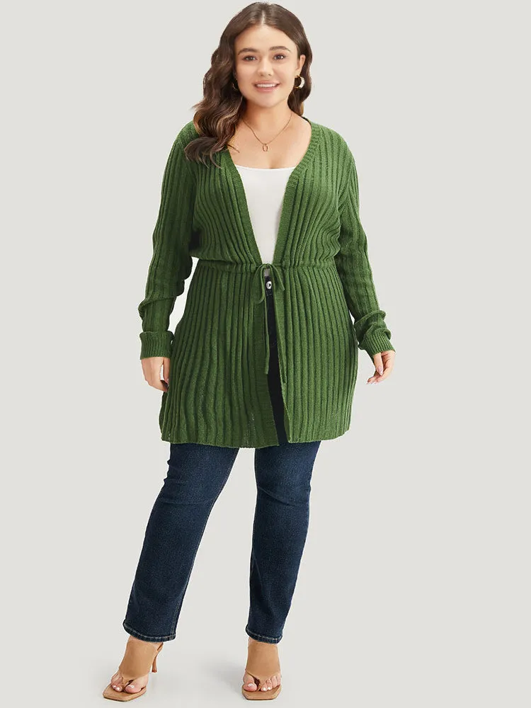Rib Knit Drawstring Split Side Tunic Cardigan sold by Bloomchic product image thumbnail 3