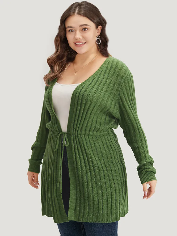 Rib Knit Drawstring Split Side Tunic Cardigan sold by Bloomchic product image thumbnail 5