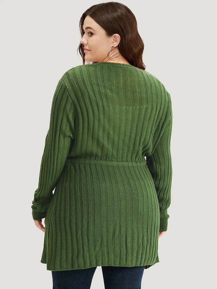 Rib Knit Drawstring Split Side Tunic Cardigan sold by Bloomchic product image thumbnail 2