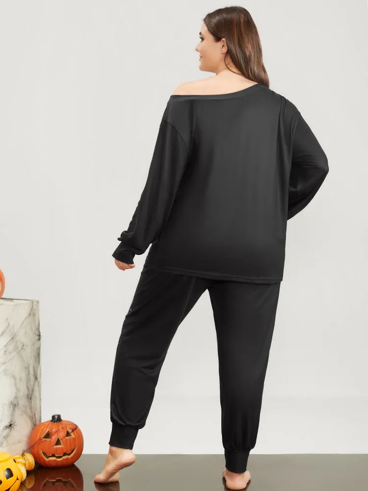 Halloween Skull Print One Shoulder Pajama Set sold by Bloomchic product image thumbnail 4