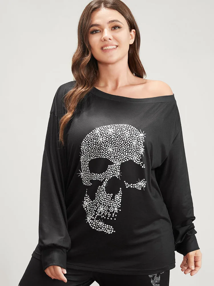 Halloween Skull Print One Shoulder Pajama Set sold by Bloomchic product image thumbnail 5