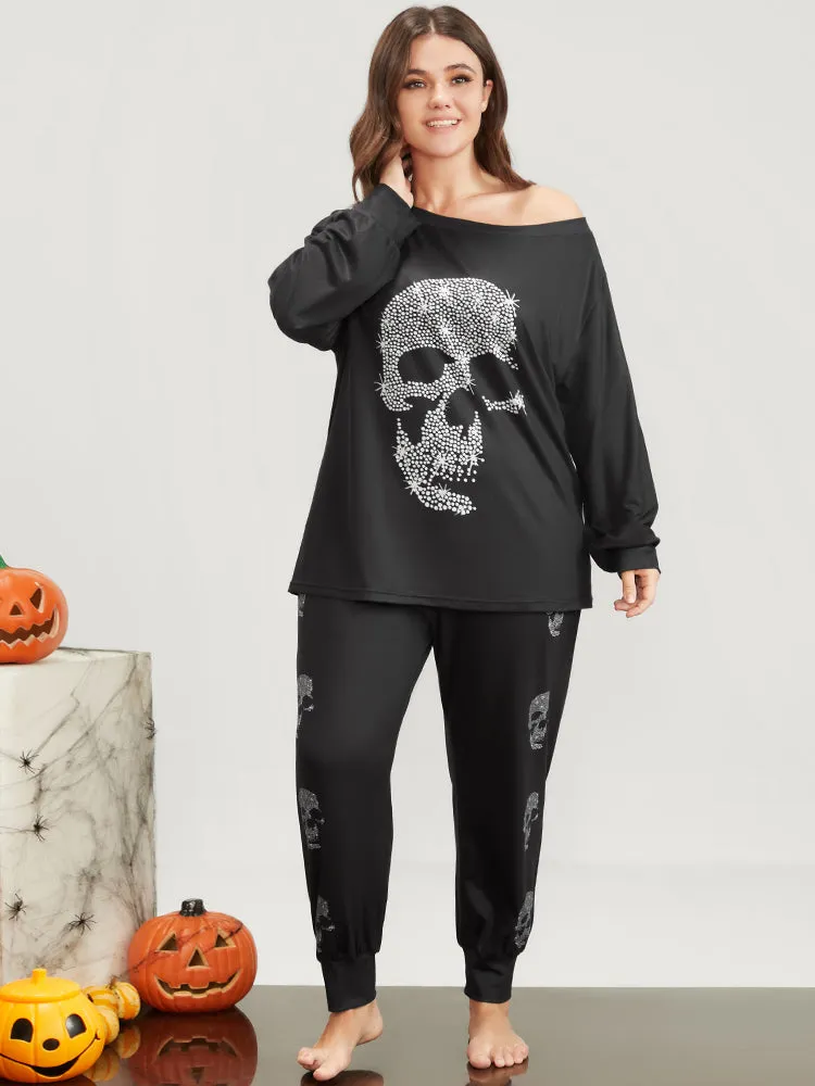 Halloween Skull Print One Shoulder Pajama Set sold by Bloomchic product image thumbnail 2