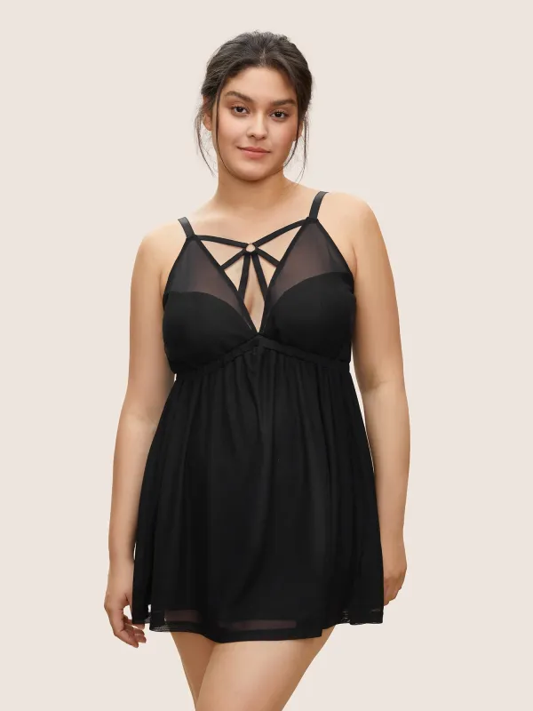 Crisscross Ring Mesh Patchwork Sleep Dress sold by Bloomchic