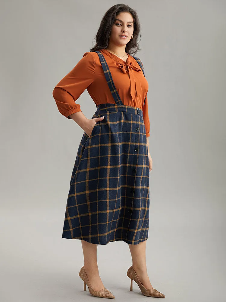 Plaid Button Detail Pocket Suspender Skirt sold by Bloomchic product image thumbnail 3