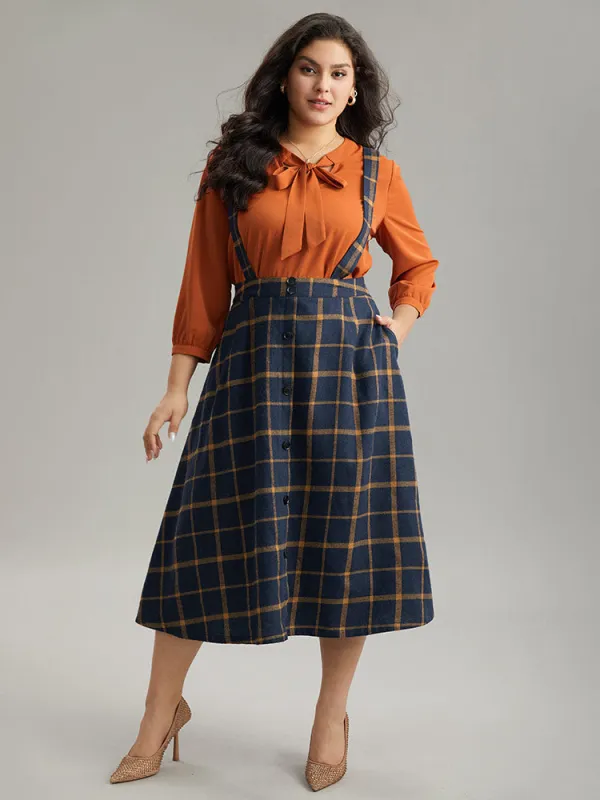 Plaid Button Detail Pocket Suspender Skirt sold by Bloomchic
