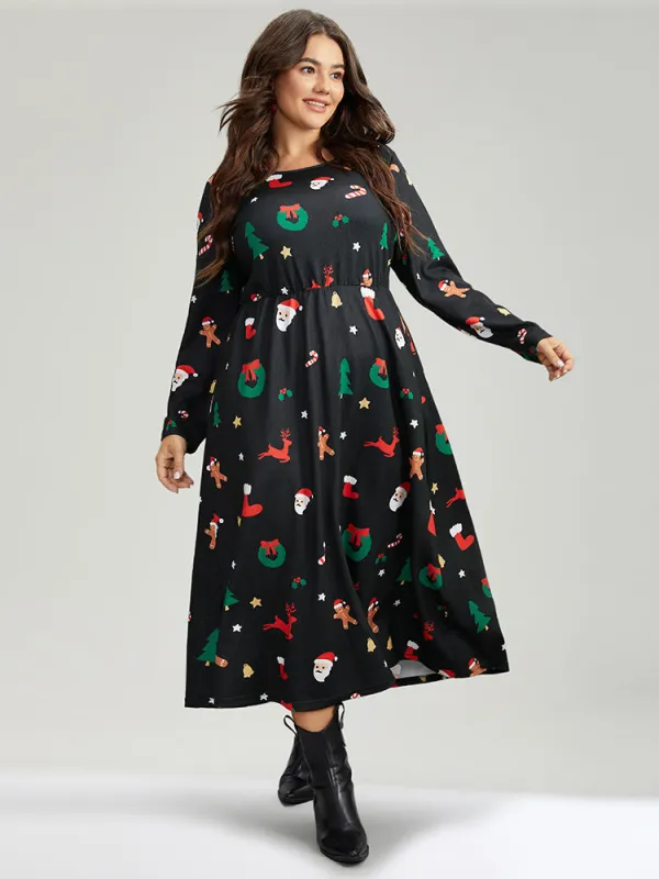 Christmas Print Pocket Elastic Waist Dress sold by Bloomchic