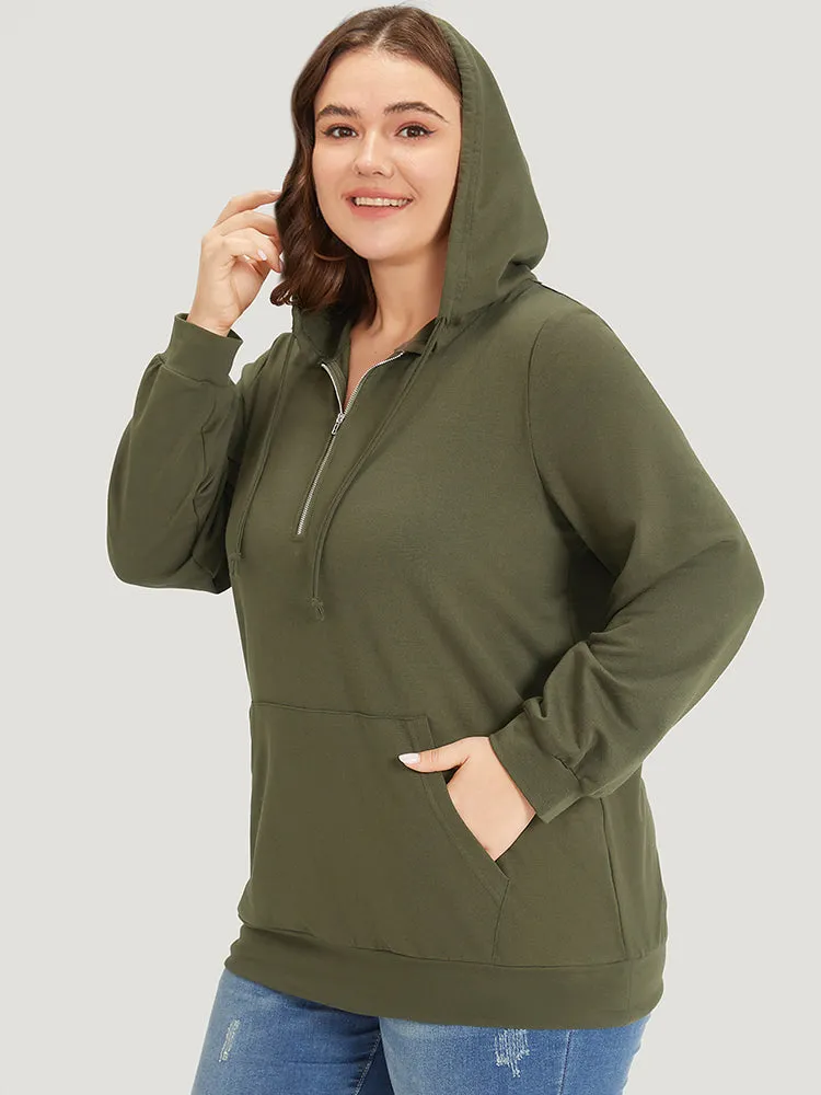 Plain Pocket Drawstring Half Zip Hooded Sweatshirt sold by Bloomchic product image thumbnail 5
