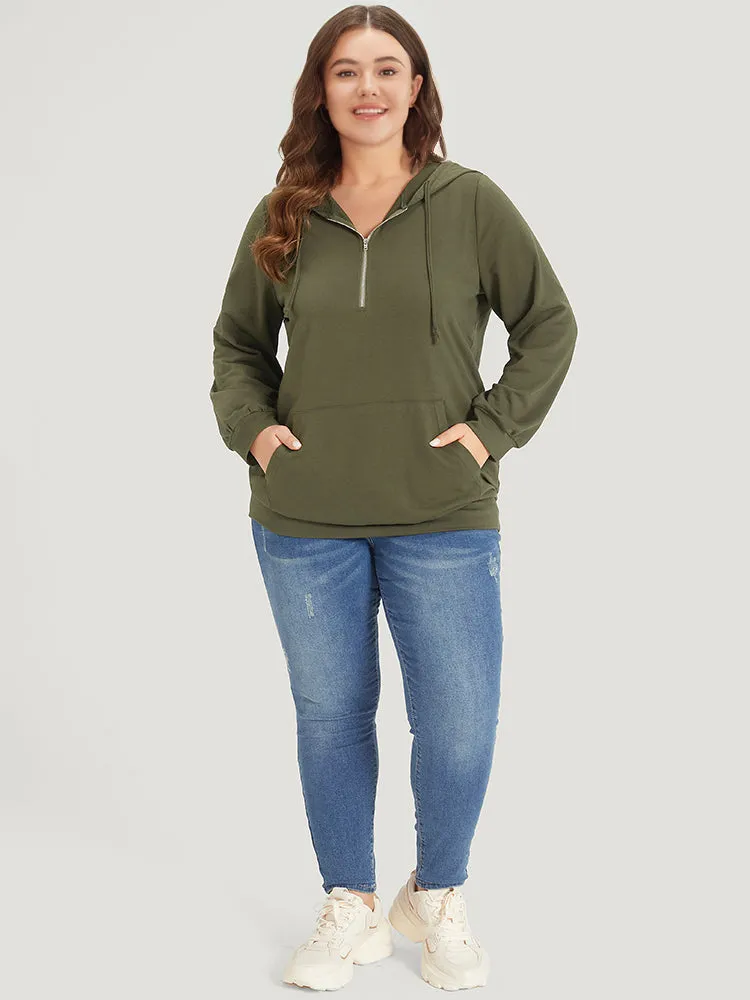 Plain Pocket Drawstring Half Zip Hooded Sweatshirt sold by Bloomchic product image thumbnail 4