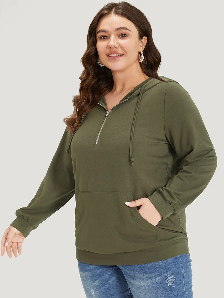 Plain Pocket Drawstring Half Zip Hooded Sweatshirt sold by Bloomchic product image thumbnail 3