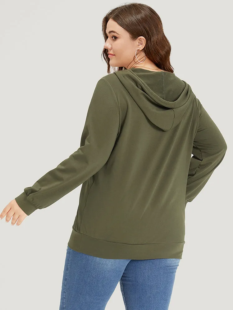 Plain Pocket Drawstring Half Zip Hooded Sweatshirt sold by Bloomchic product image thumbnail 2