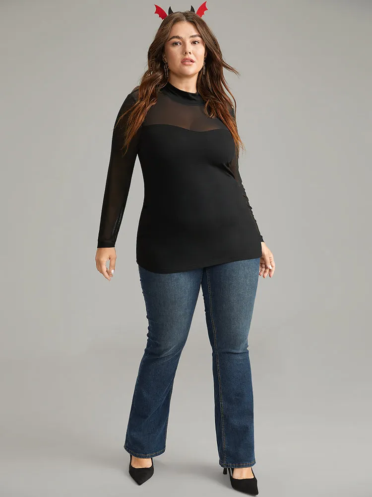 Halloween Plain Mesh Mock Neck Skinny T-shirt sold by Bloomchic product image thumbnail 4
