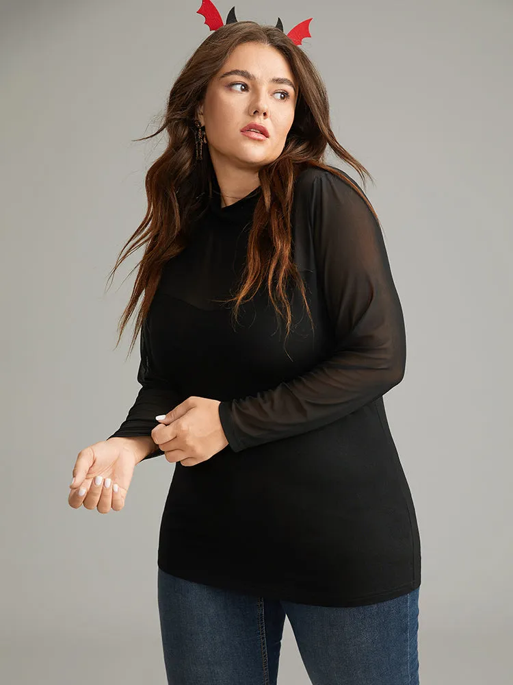 Halloween Plain Mesh Mock Neck Skinny T-shirt sold by Bloomchic product image thumbnail 3