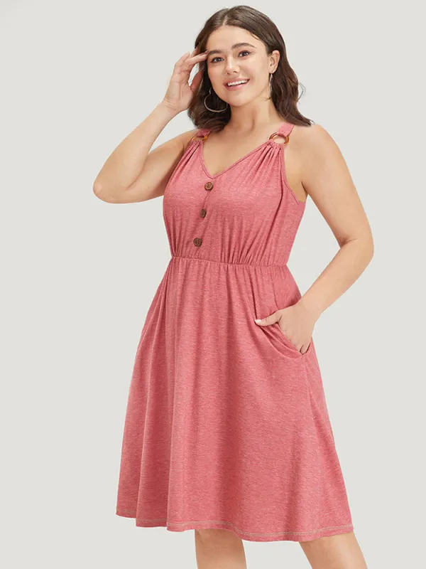 Supersoft Essentials Button Detail Elastic Waist Gathered Cami Dress sold by Bloomchic
