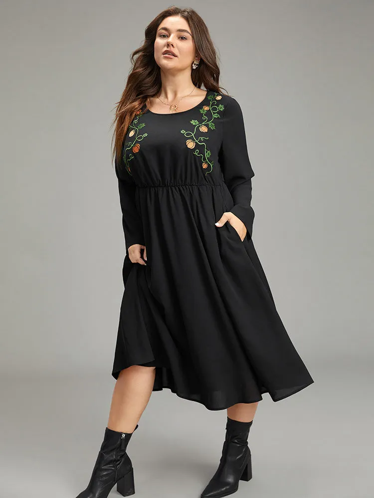 Halloween Pumpkin Embroidered Pocket Dress sold by Bloomchic product image thumbnail 4