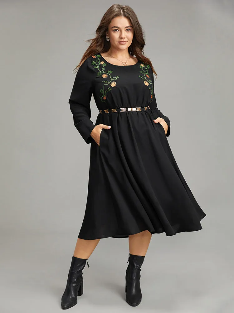 Halloween Pumpkin Embroidered Pocket Dress sold by Bloomchic product image thumbnail 3