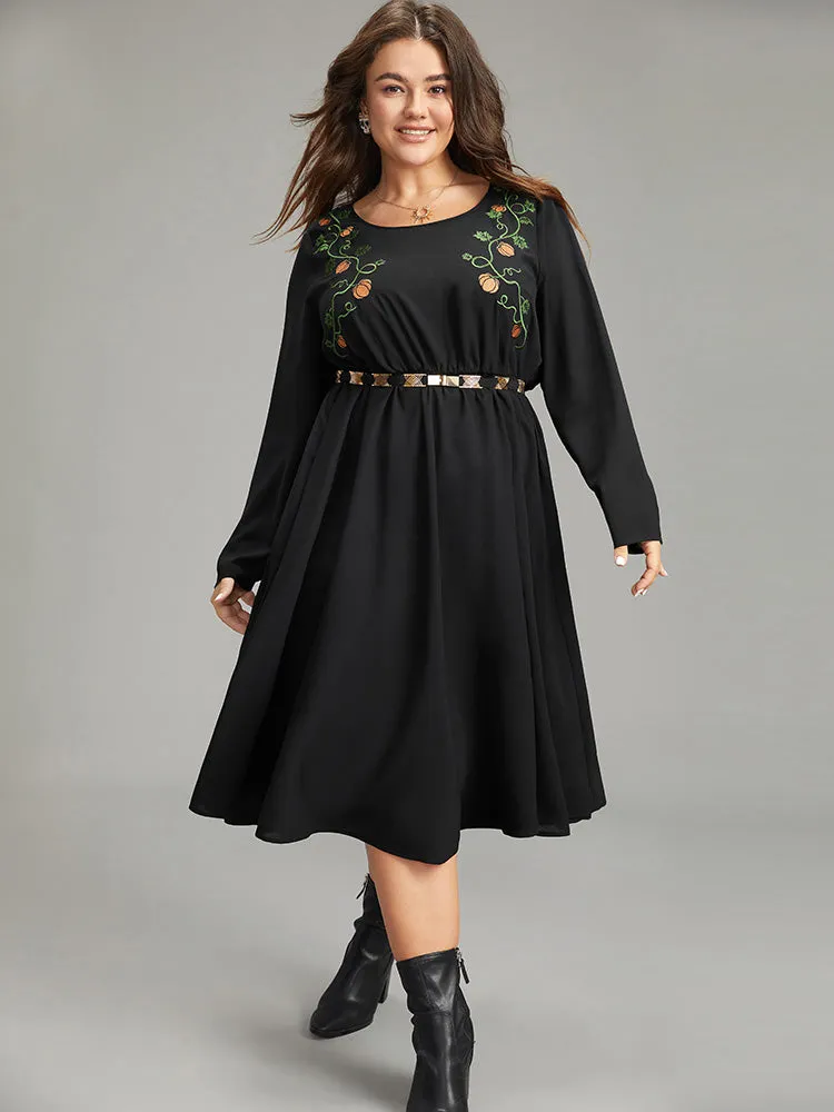 Halloween Pumpkin Embroidered Pocket Dress sold by Bloomchic product image thumbnail 2