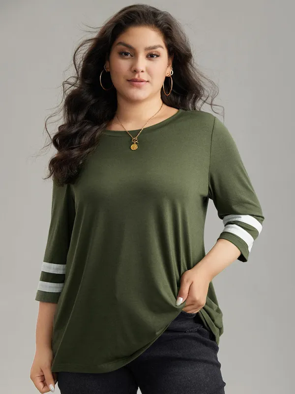 Two Tone Striped Crew Neck T-shirt sold by Bloomchic