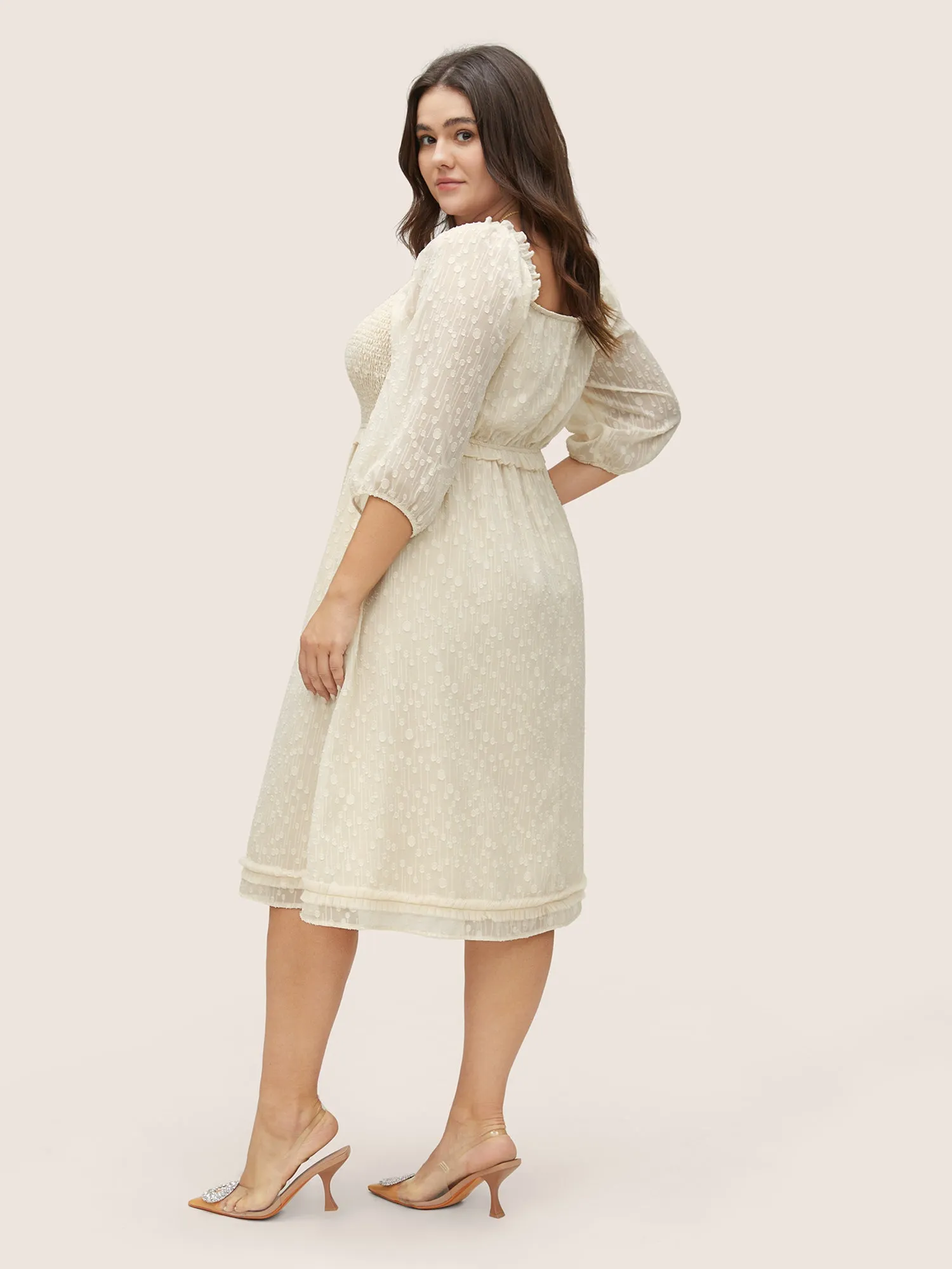 Chiffon Shirred Mesh Frill Trim Pocket Dress sold by Bloomchic product image thumbnail 2