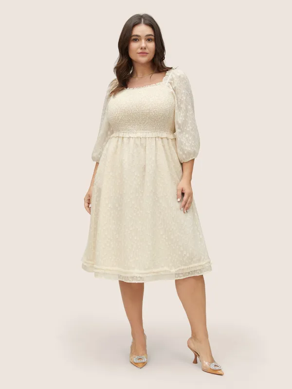 Chiffon Shirred Mesh Frill Trim Pocket Dress sold by Bloomchic