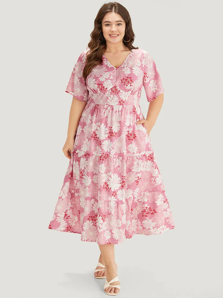 Floral Print Pocket V Neck Patchwork Dress sold by Bloomchic product image thumbnail 4