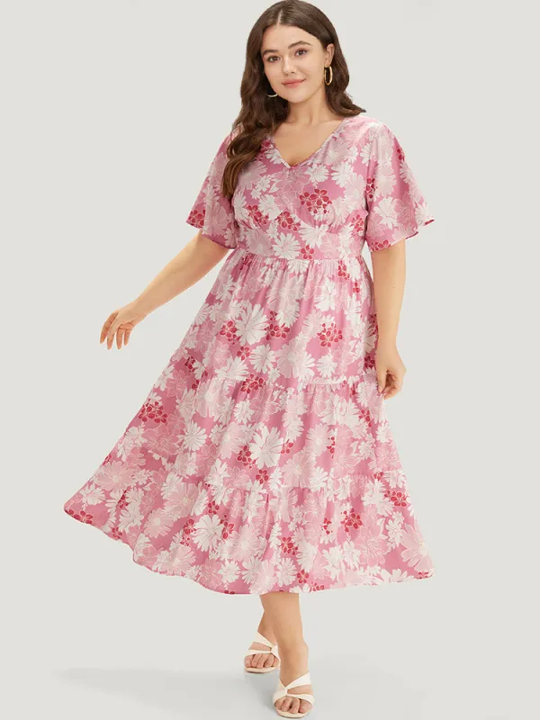 Floral Print Pocket V Neck Patchwork Dress sold by Bloomchic