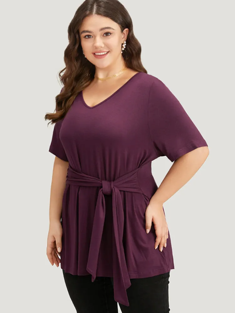 Halloween Plain V Neck Ties Gathered Hem T-shirt sold by Bloomchic product image thumbnail 4