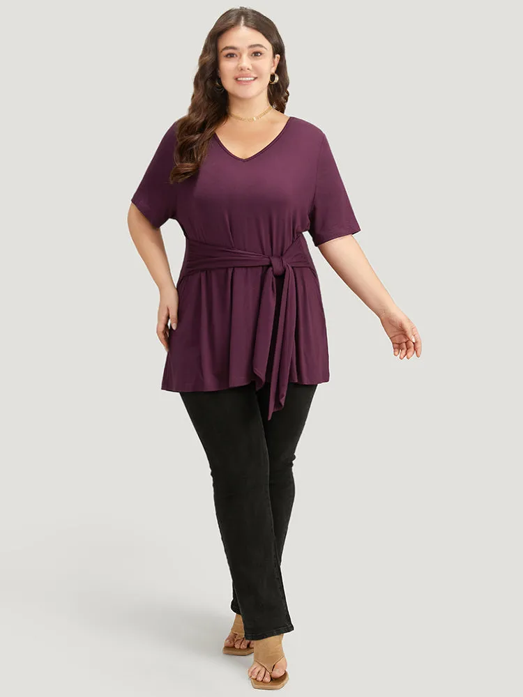 Halloween Plain V Neck Ties Gathered Hem T-shirt sold by Bloomchic product image thumbnail 5