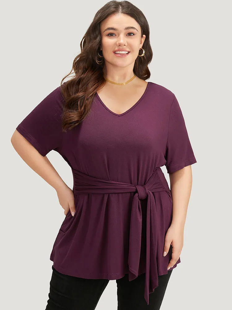 Halloween Plain V Neck Ties Gathered Hem T-shirt sold by Bloomchic product image thumbnail 2