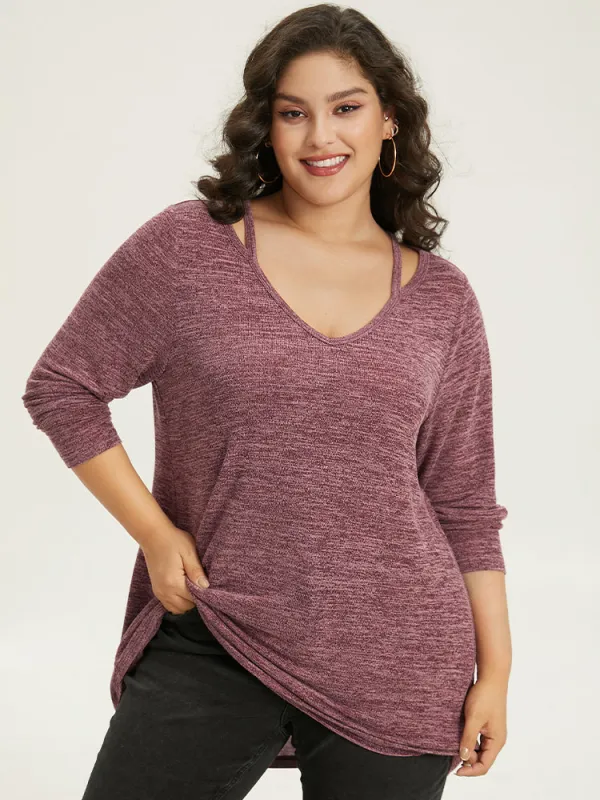 Solid Heather V Neck Cut Out T-shirt sold by Bloomchic
