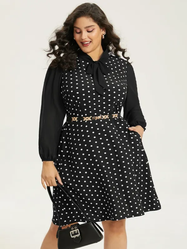 Polka Dot Patchwork Knot Lantern Sleeve Dress sold by Bloomchic