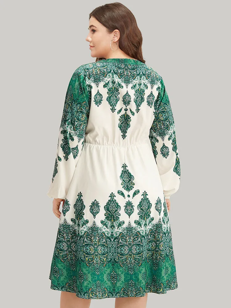 Bandana Print Tie Neck Lantern Sleeve Dress sold by Bloomchic product image thumbnail 2