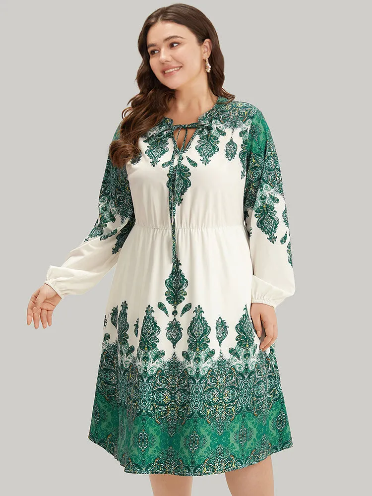 Bandana Print Tie Neck Lantern Sleeve Dress sold by Bloomchic product image thumbnail 5