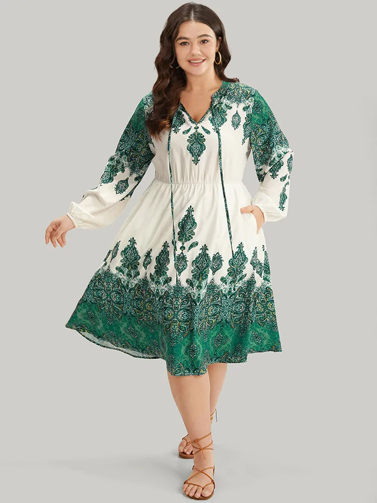 Bandana Print Tie Neck Lantern Sleeve Dress sold by Bloomchic product image thumbnail 4
