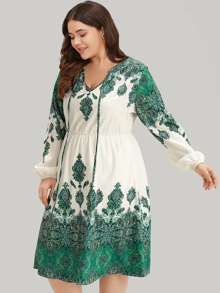 Bandana Print Tie Neck Lantern Sleeve Dress sold by Bloomchic product image thumbnail 3