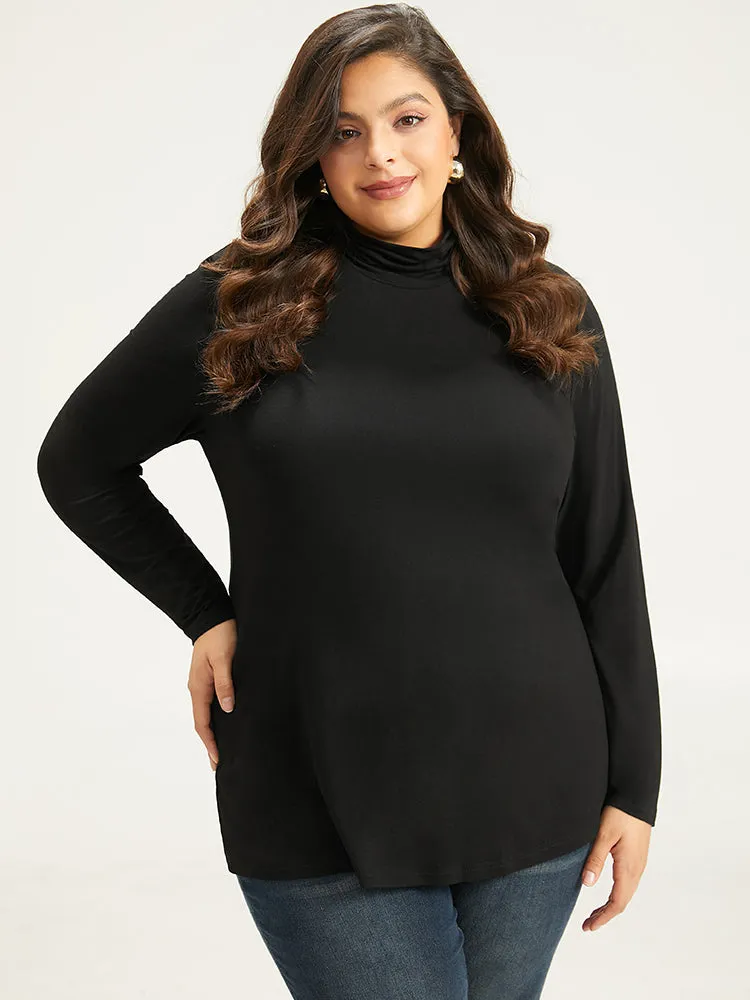 Cotton Solid Funnel Neck T-shirt sold by Bloomchic