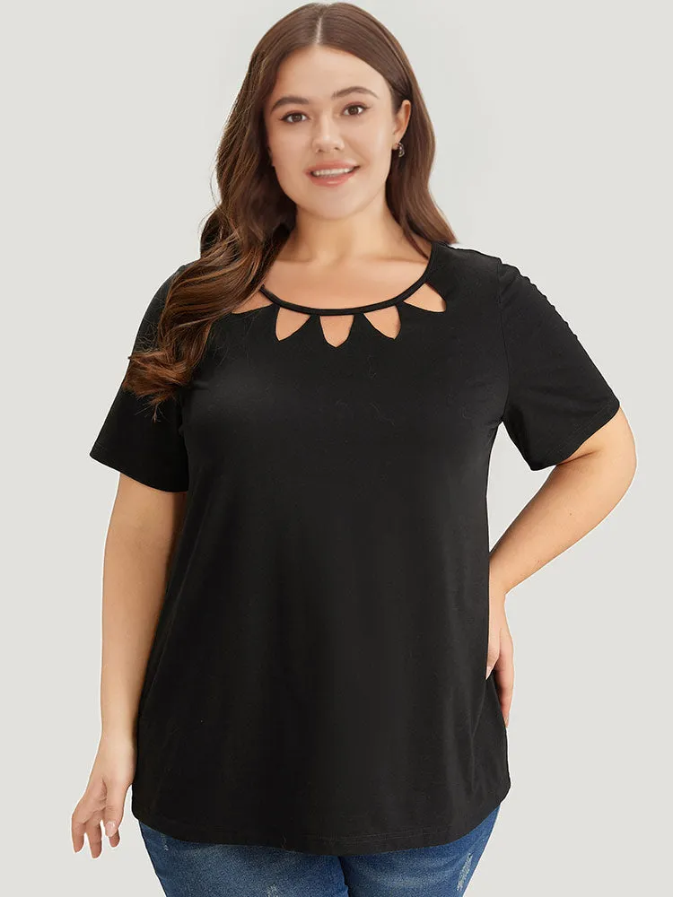 Supersoft Essentials Solid Crew Neck Cut Out T-shirt sold by Bloomchic product image thumbnail 2