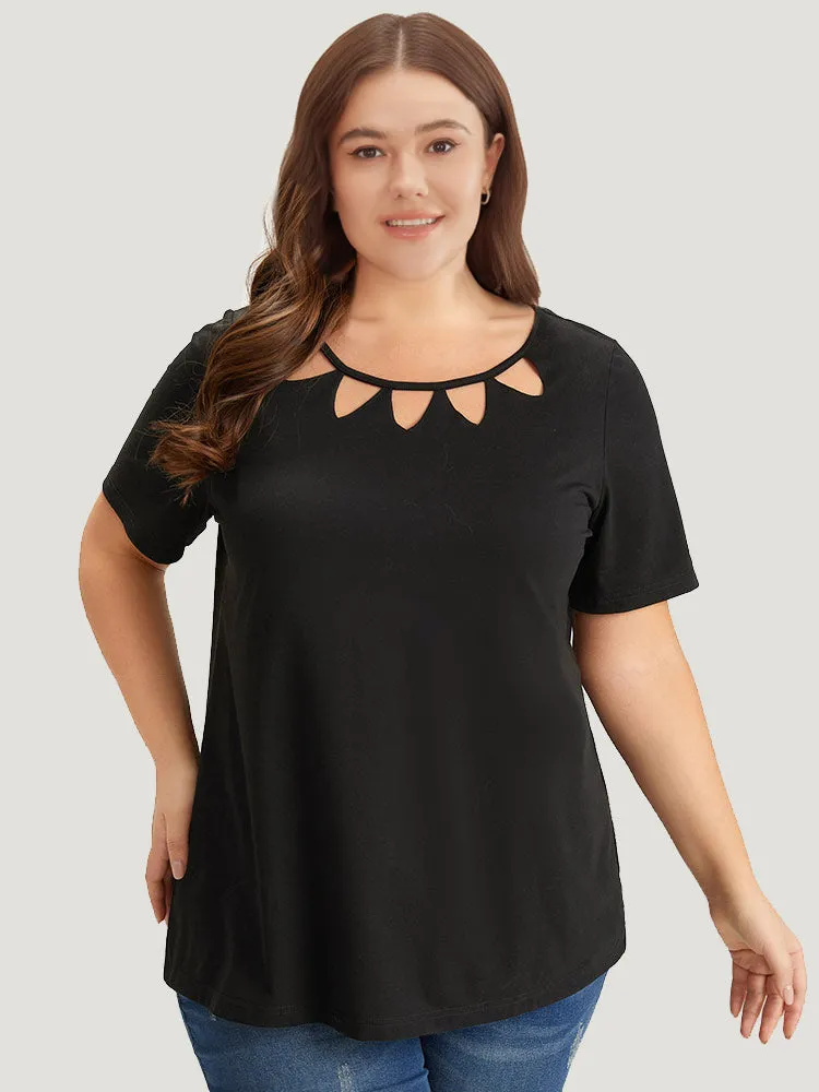 Supersoft Essentials Solid Crew Neck Cut Out T-shirt sold by Bloomchic