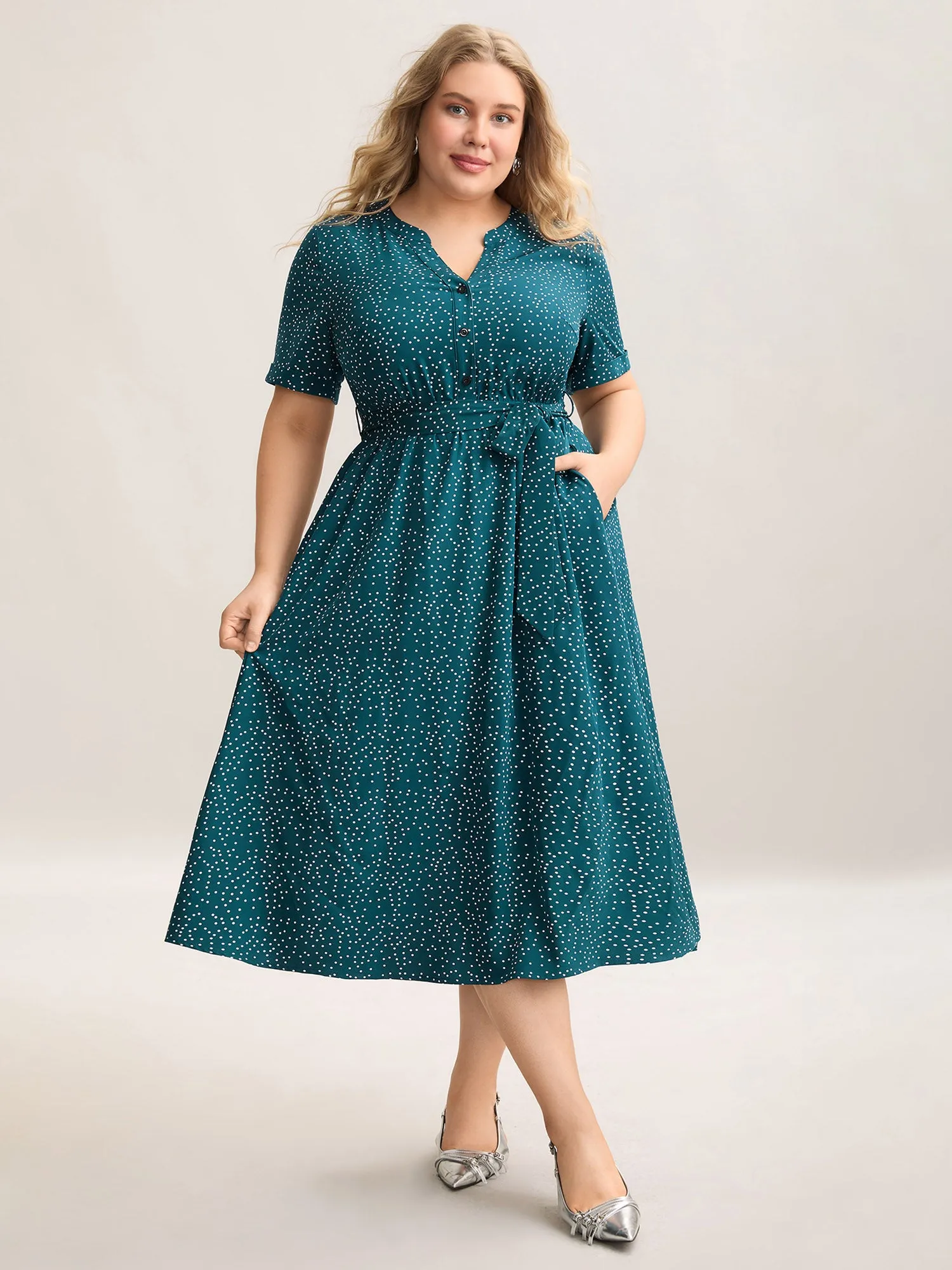 Stretchy Waist Tied Pockets Printed Midi Dress sold by Bloomchic product image thumbnail 3