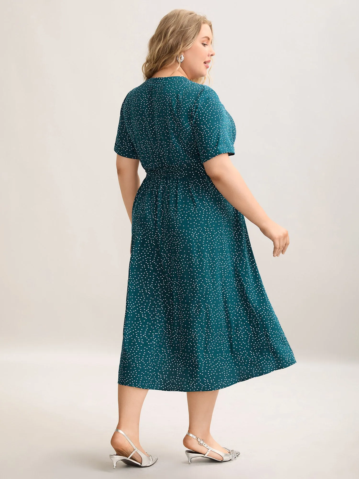 Stretchy Waist Tied Pockets Printed Midi Dress sold by Bloomchic product image thumbnail 4