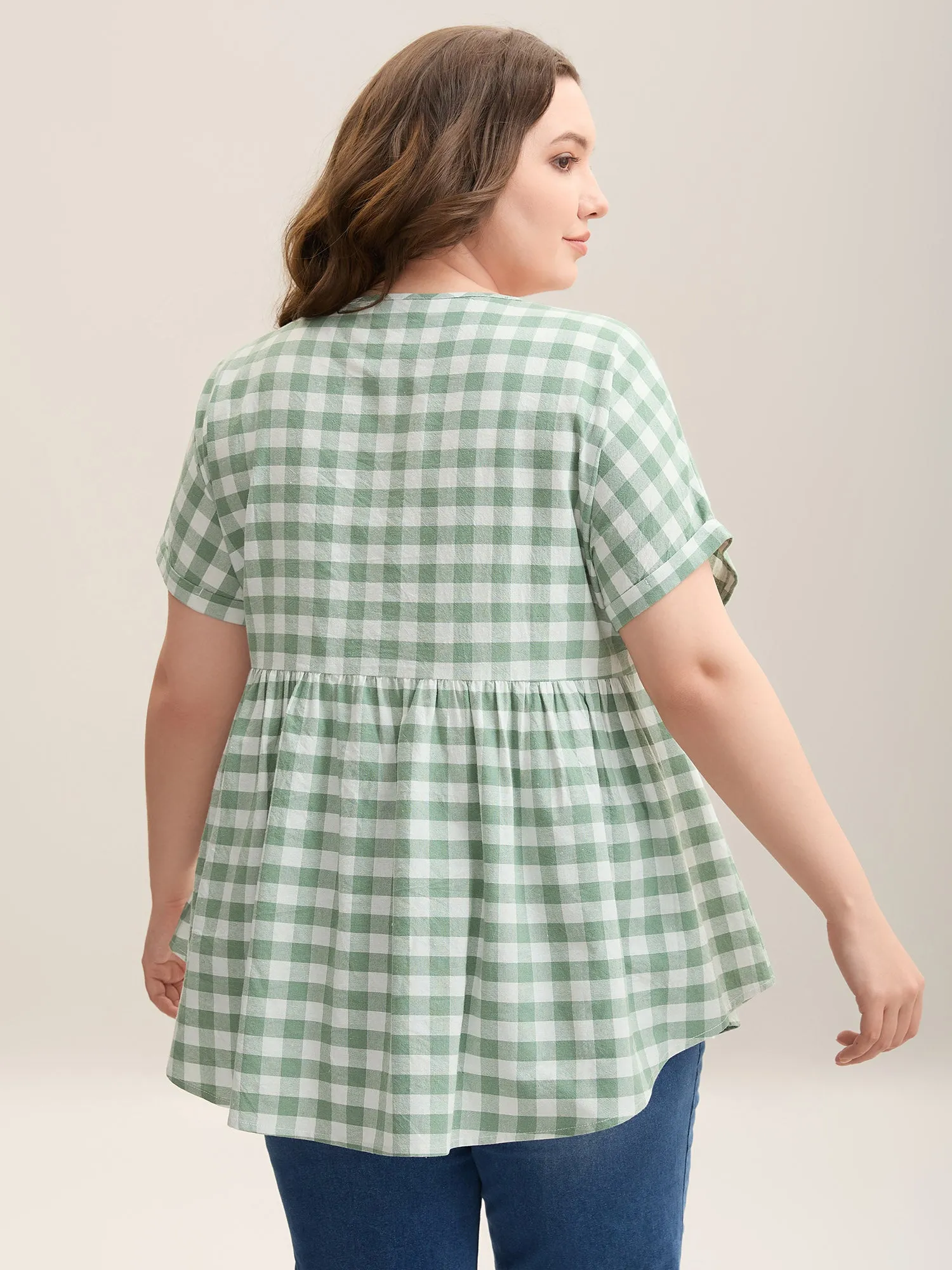 Plaid Pattern Waist-Cinched Blouse sold by Bloomchic product image thumbnail 4