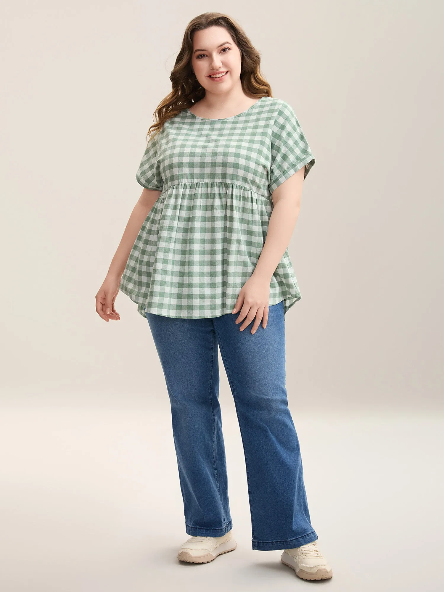 Plaid Pattern Waist-Cinched Blouse sold by Bloomchic product image thumbnail 3