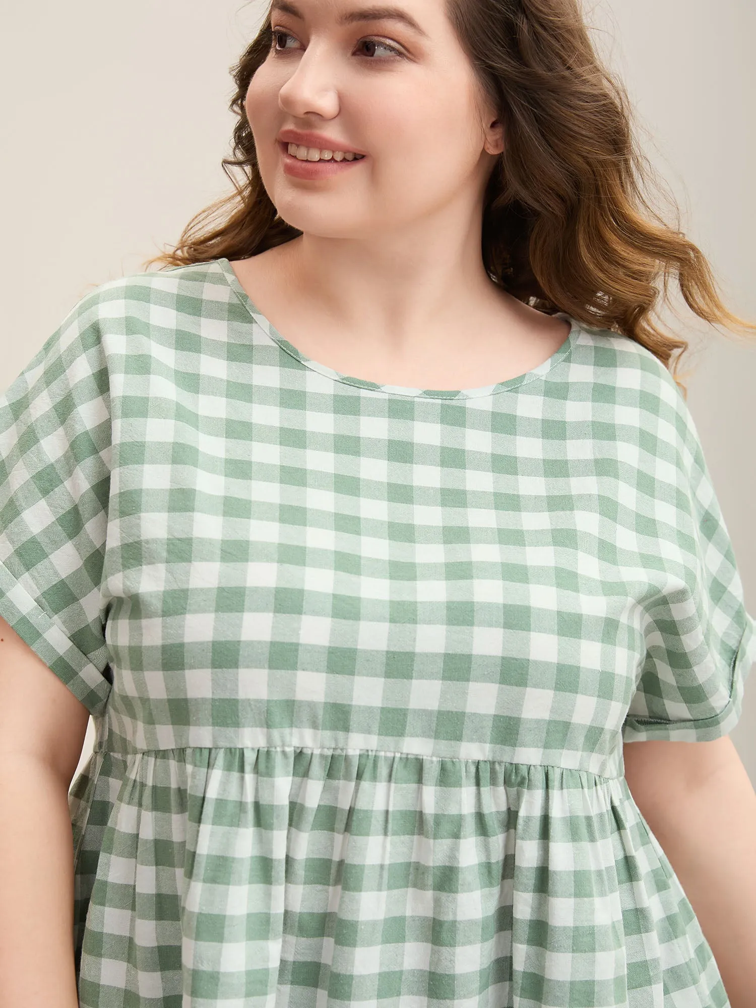Plaid Pattern Waist-Cinched Blouse sold by Bloomchic product image thumbnail 2
